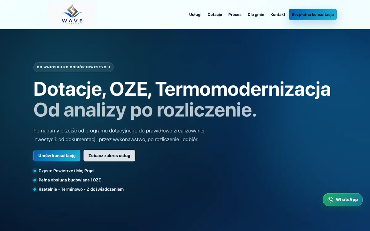 Homepage preview of the Wave Energy grants and construction website